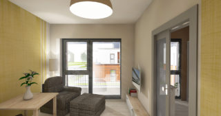 Visualisierung - 1,5-Zimmer-Appartment mit Blick zum Balkon